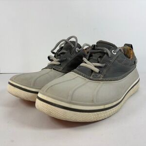 Crocs Mens M10 Gray Leather‎ Duck Toe Lace Up Sneakers Casual Shoes